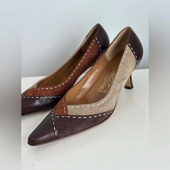 Salvatore Ferragamo Multicolor Suede & Leather Pointed Toe Pumps - Picture 2 of 7